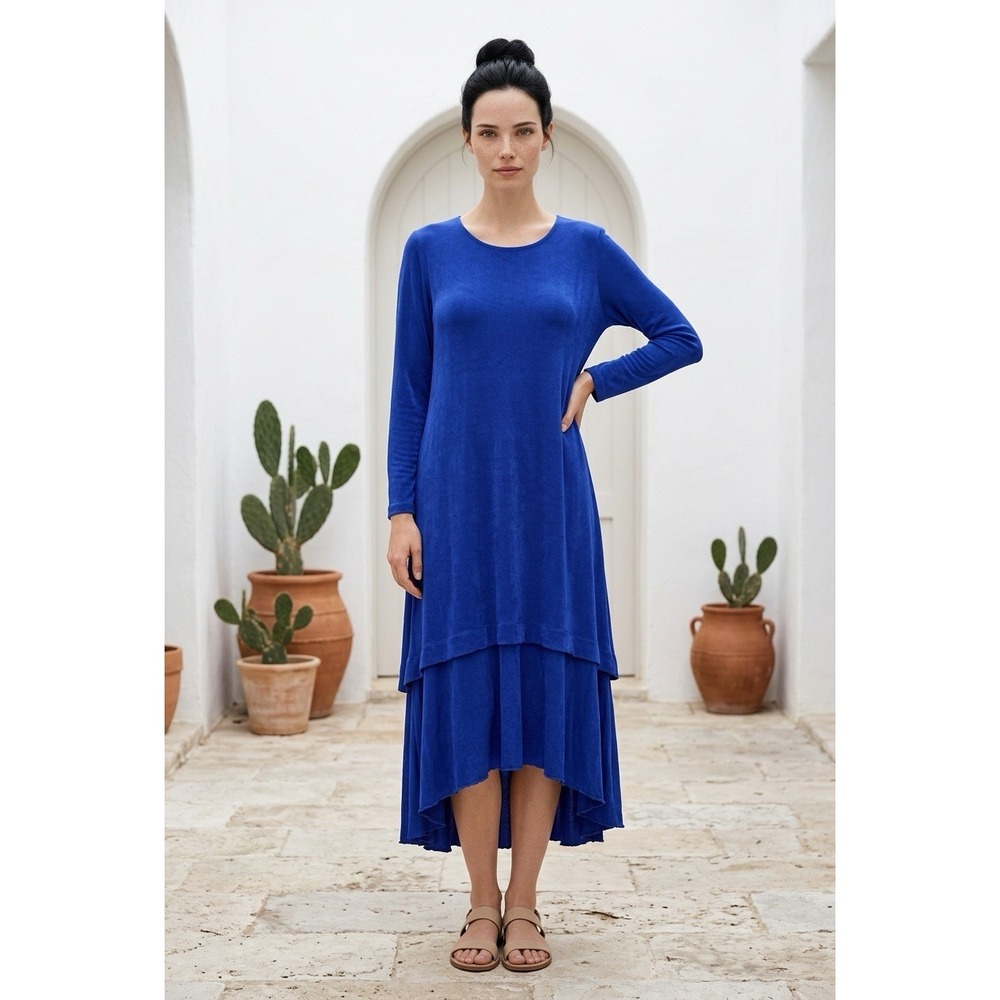 Chico's  Women's‎ Tiered High-Lo Hemline Maxi Flowy Dress Royal Blue